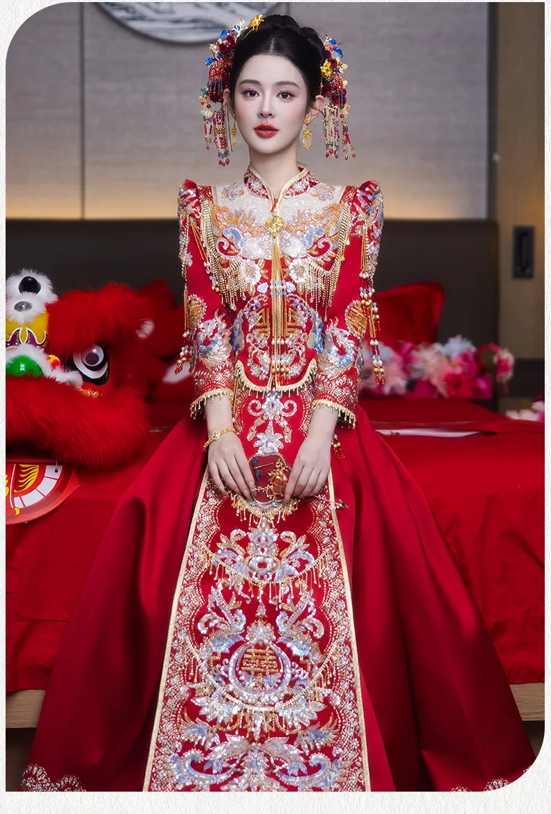 Chinese Clothing Red Wedding Dress Traditional Plus Size Bridal Gowns Ancient Custume China Xiuhe Cheongsam for Women