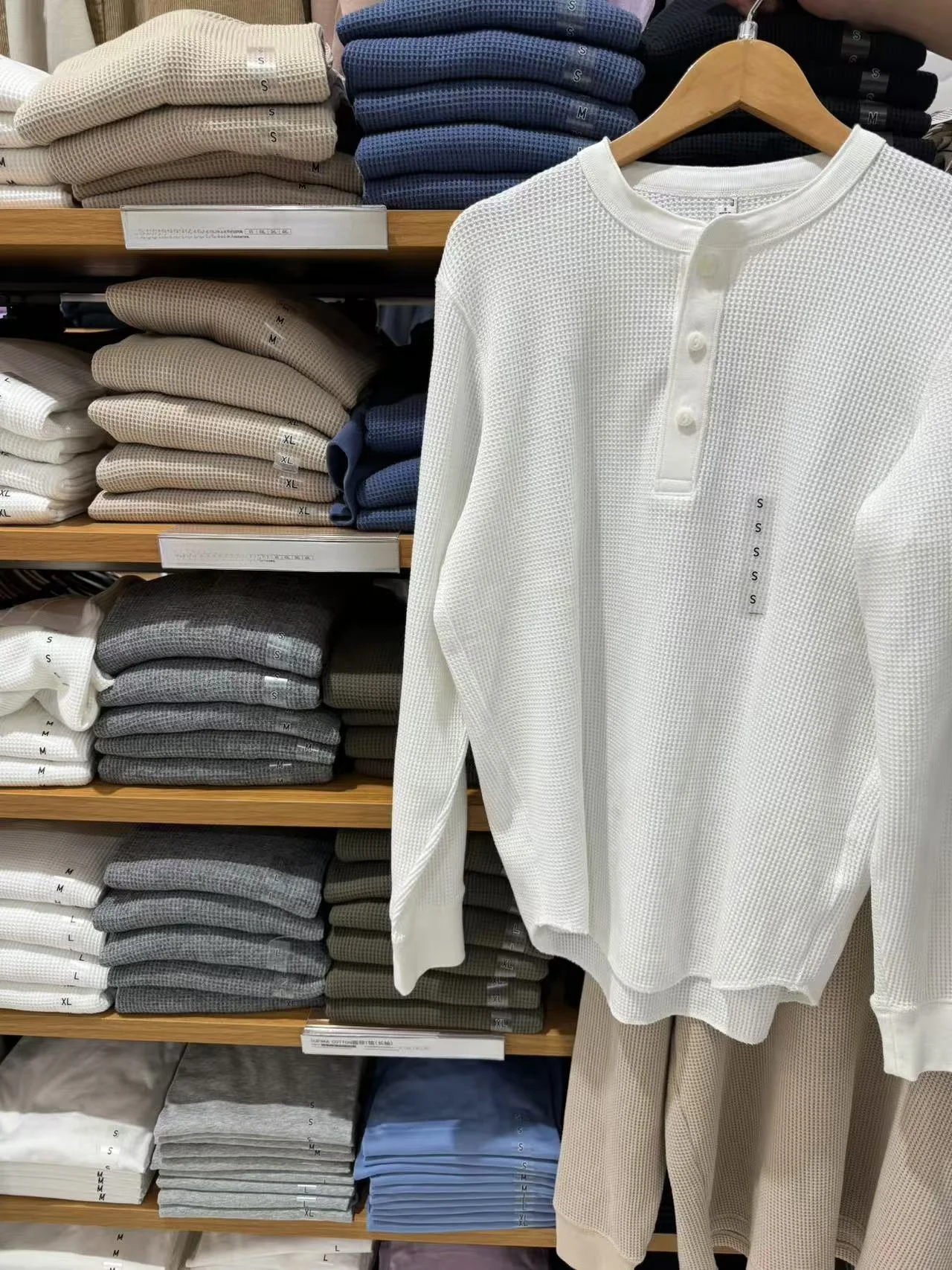 

Couple's Long Sve Crew Ne T-irt Henley Ne Wfle Pattern Simple Base Layer irt Spring Autumn Casual Sle Cotton P...