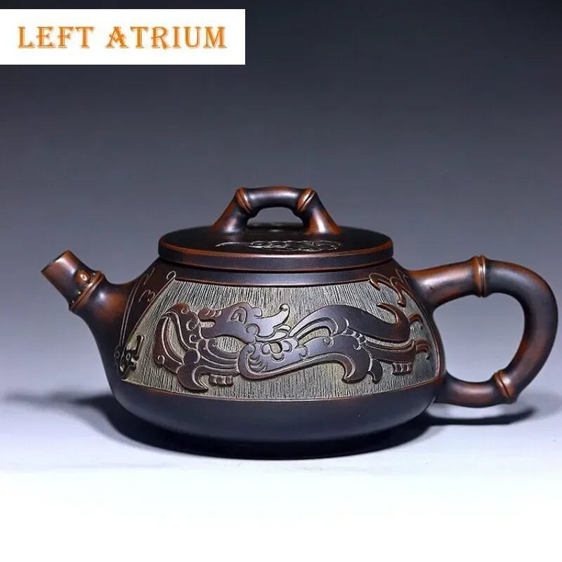 

180ml Qinzhou Nixing Pottery Teapot Famous Handmade Dragon Phoenix Tea Pot Tea Infuser Bamboo Joint Kettle Tea Set Accessories