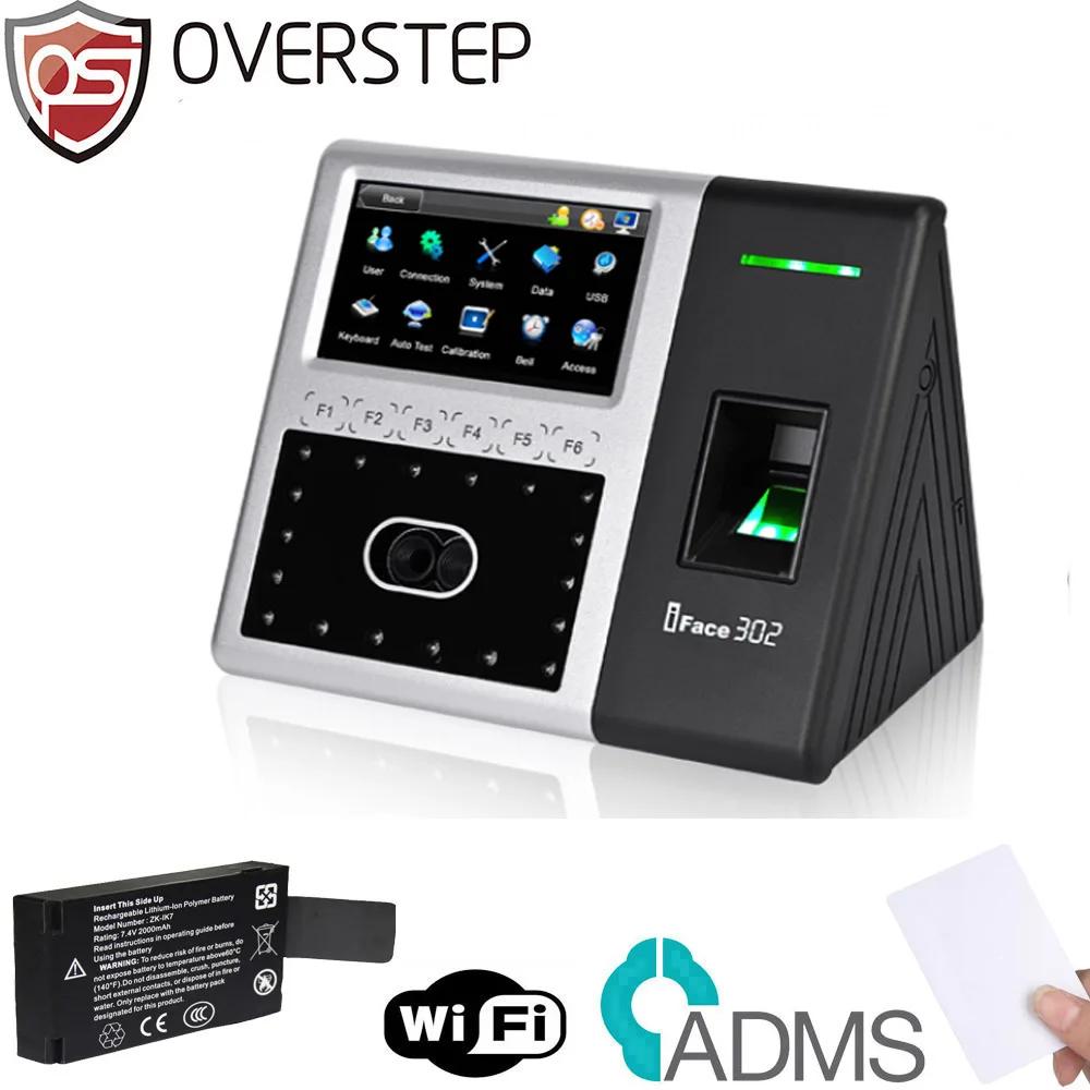 Mutil language  iFace 302 Face And Fingerprint Biometric Reader  Fingerprint Time Clock Access Control and backup battery