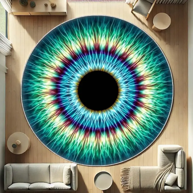 

3D Realistic Eye Round Rug, Blue Iris Optical Illusion Carpet, Modern Circular Mat for Living Room Floor Decor