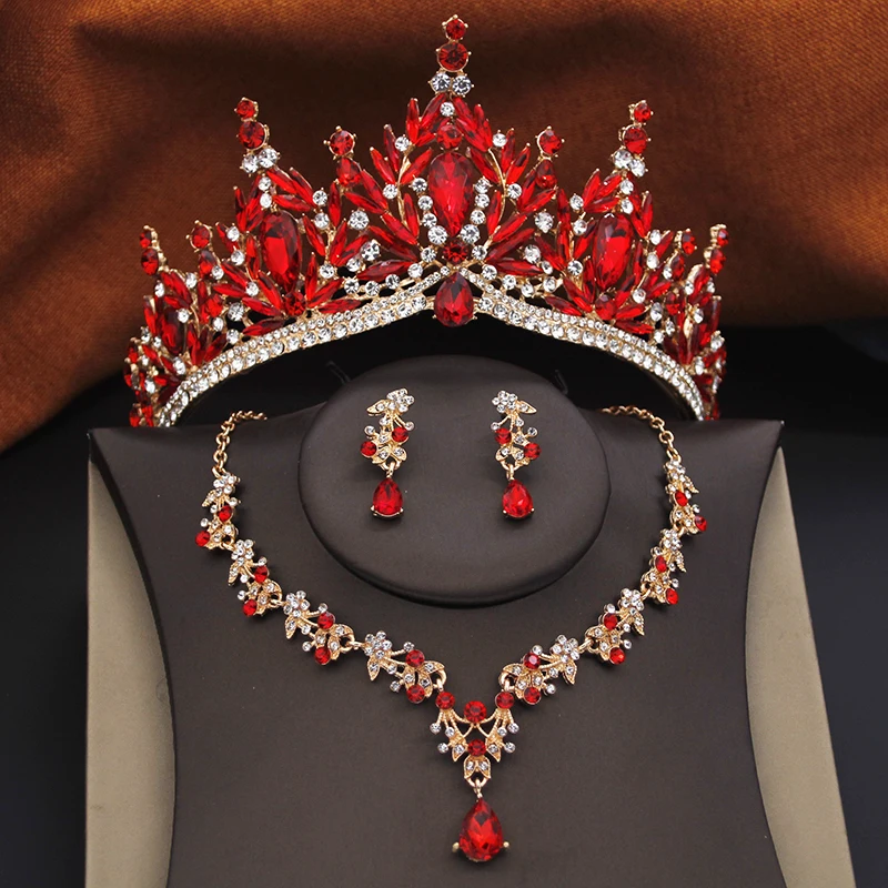 3 Pcs Princess Wedding Crown Jewelry Sets and Tiaras Green  display picture 1