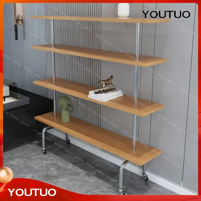  Medieval Designer Floor Rack Ins Wind Stainless Steel Metal Solid Wood Multi Layer Movable Display Storage Rack