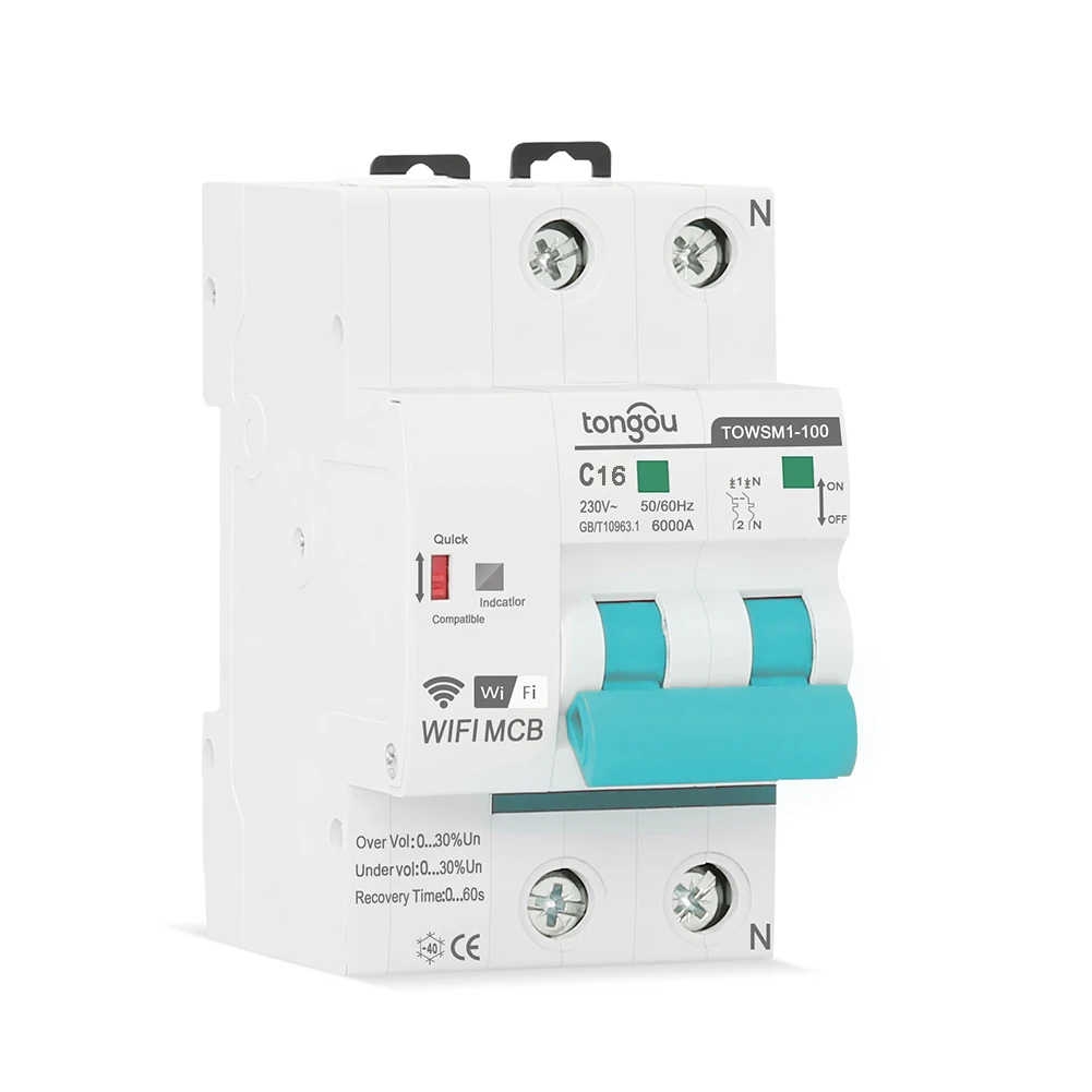 Intelligent Reclosable Circuit Breaker with For Tuya WIFI Remote Control 6~100A Over Voltage/Under Voltage Protection