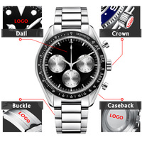Custom Logo Diy 40mm Vk63 Quartz Movement Watch Man Waterproof Mens Quality Luxury Mineral Glass Time Running Second Glow Watchs