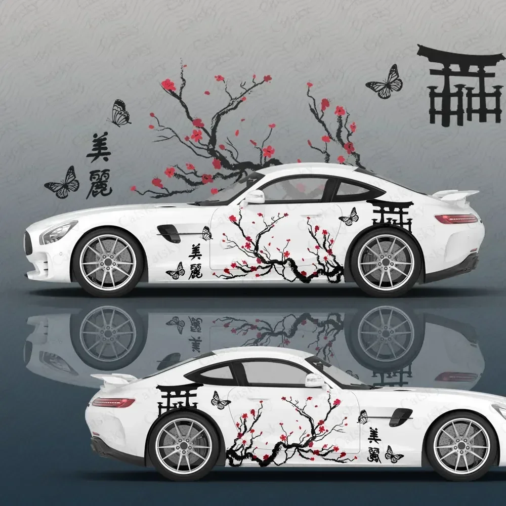 

flower butterfly sakura Car Decal Protective Film Vinyl Itacar Racing Side Graphics Wrap Accessories Spray Paint auto Stickers