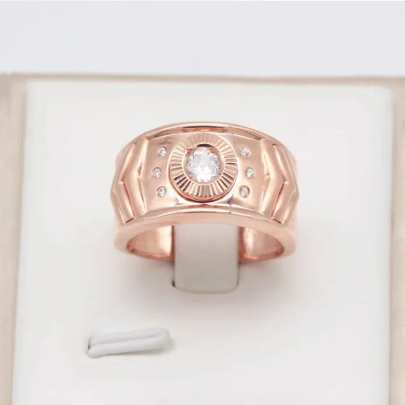 Light Luxury Classic 585 Purple Gold Plated 14K Rose Gold Fashion Wedding mens rings Crystal Adjustable Wedding Jewelry