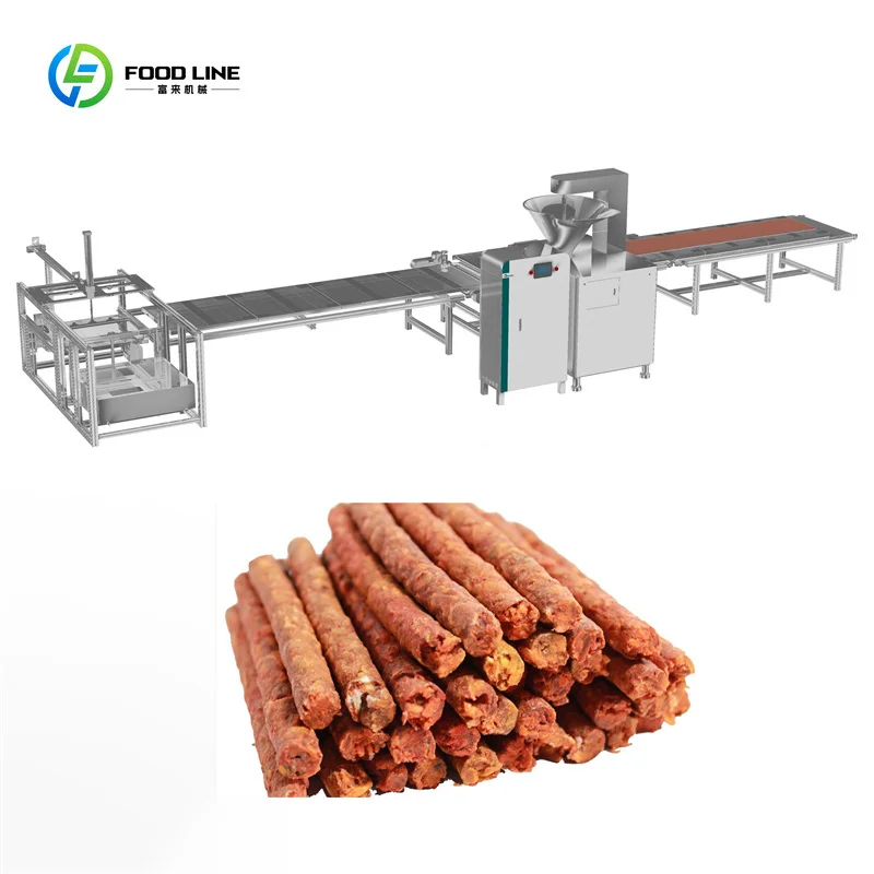 خط تجهيز اللحوم SS304 الأوتوماتيكي الكامل آلة بثق أغذية الحيوانات الأليفة أداة ستوفير السجق نظام إنتاج يعامل متشنج