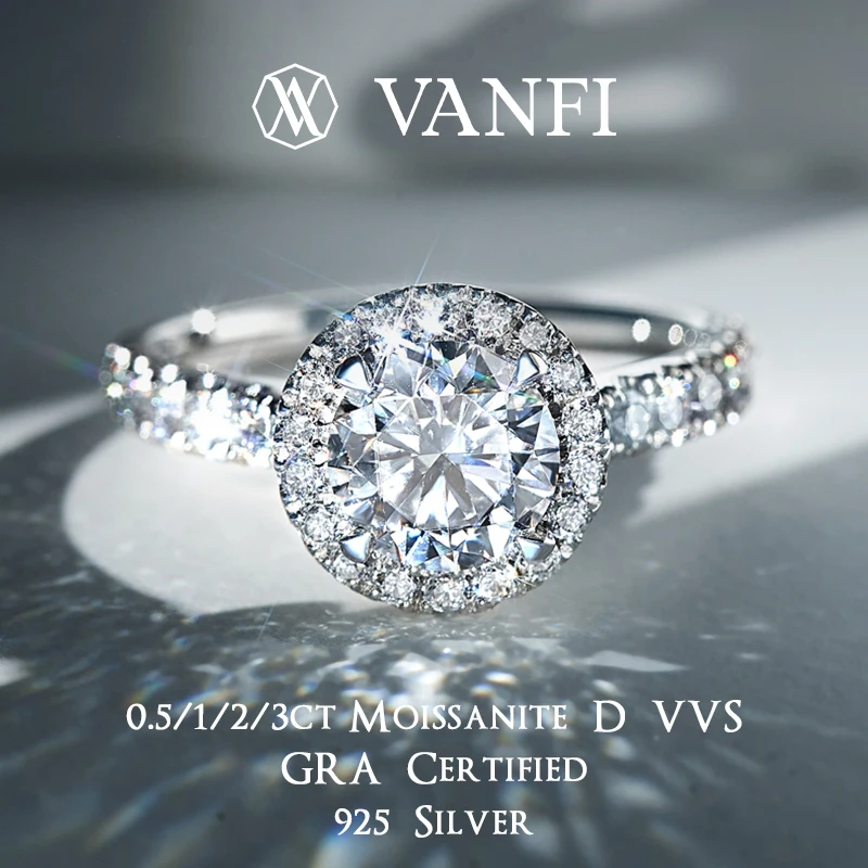 

Kfvanfi Высокое качество 1/2/3 карата женское кольцо с муассанитом из стерлингового серебра 925 пробы с покрытием из белого золота 18 карат роскошные свадебные обручальные кольца