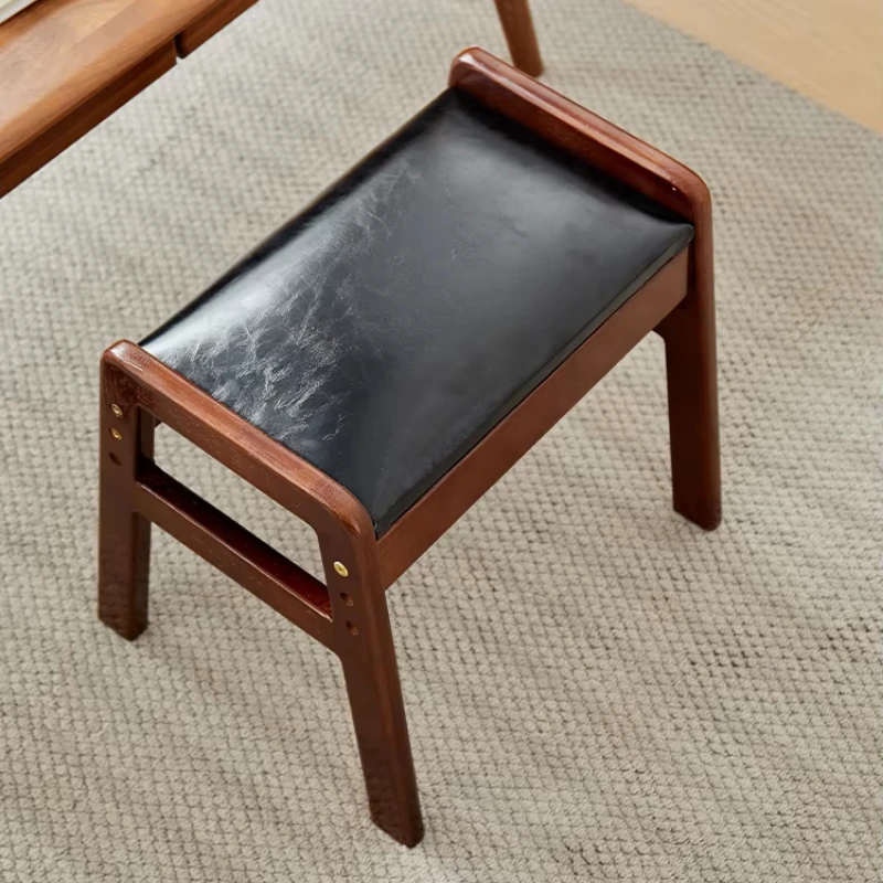 Solid Wood Upholstered Stool Padded Vanity Bench Low Footrest Ottoman Soft Cushion Stool Adjustable