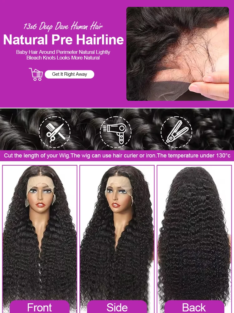 Brazilian 13x6 Hd Lace Frontal Wig Deep Wave 300 Density Glueless Curly Human Hair Preplucked Water Wave Front Wigs For Women
