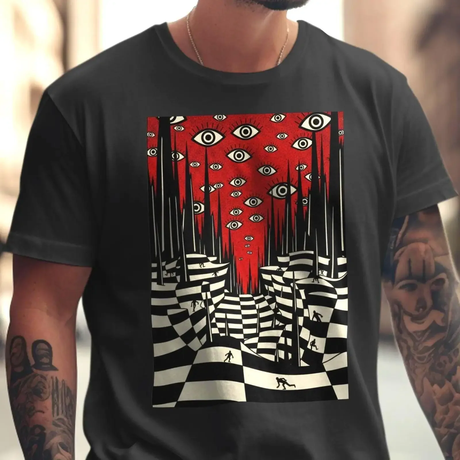 Surreal Maze Eyes T Shirt Optical Illusion Corridor Trippy Pathway Dark Abstract Art XS to 5XL vintage Washed Stylish