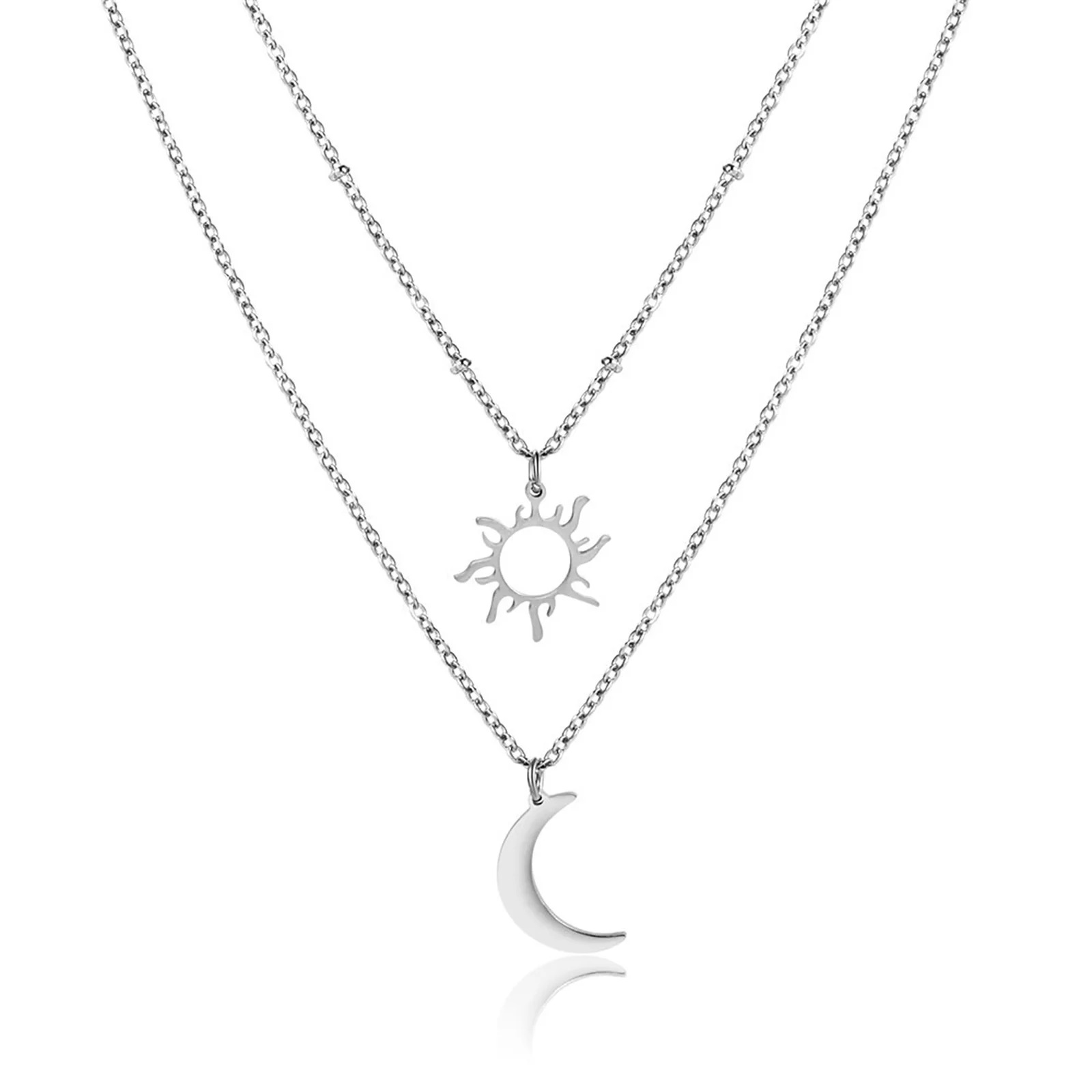 Edelstahl Sonne Mond Totem Anhänger Halskette Kein Ausbleichen Frauen Mann Doppelschichtige Kette Schmuck Party Geschenke – Detail 2