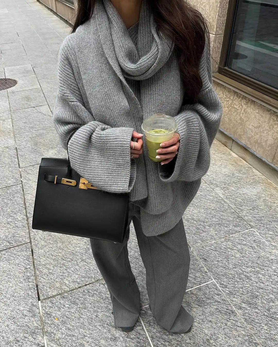 Pull tricoté gris décontracté pour femme, couleur unie, manches longues, col rond, ample, pour les déplacements, de rue, automne