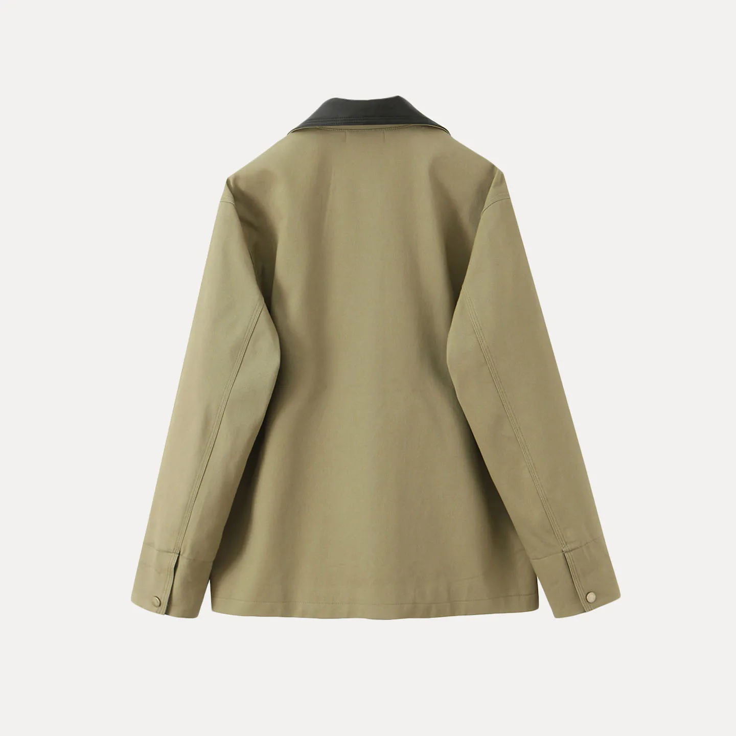 Faionable Retro Workwear Cotton Jaet with Leather Collar Ladies Coat Stand Fit Long Sve Button up Pure Color