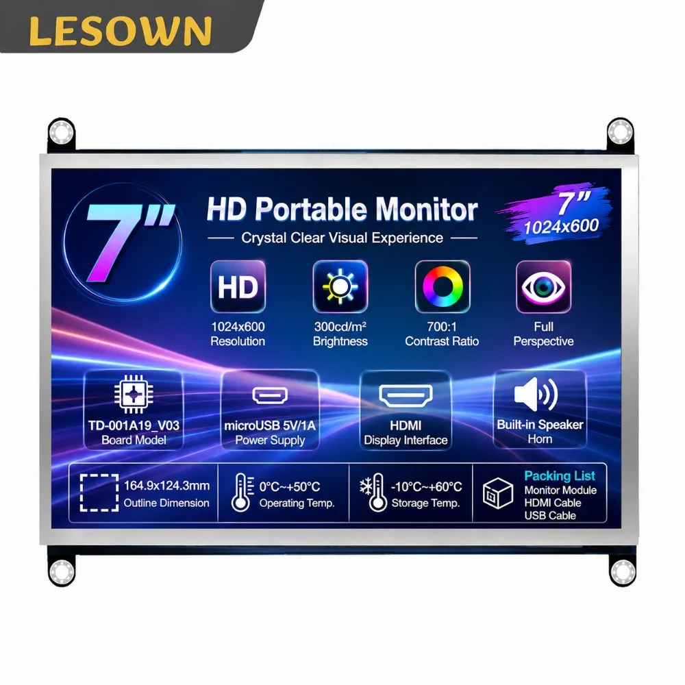 LESOWN Integrated Display Module 7 inch IPS Panel with Board HDTV Speakers No Driver for AIDA64 PC Case