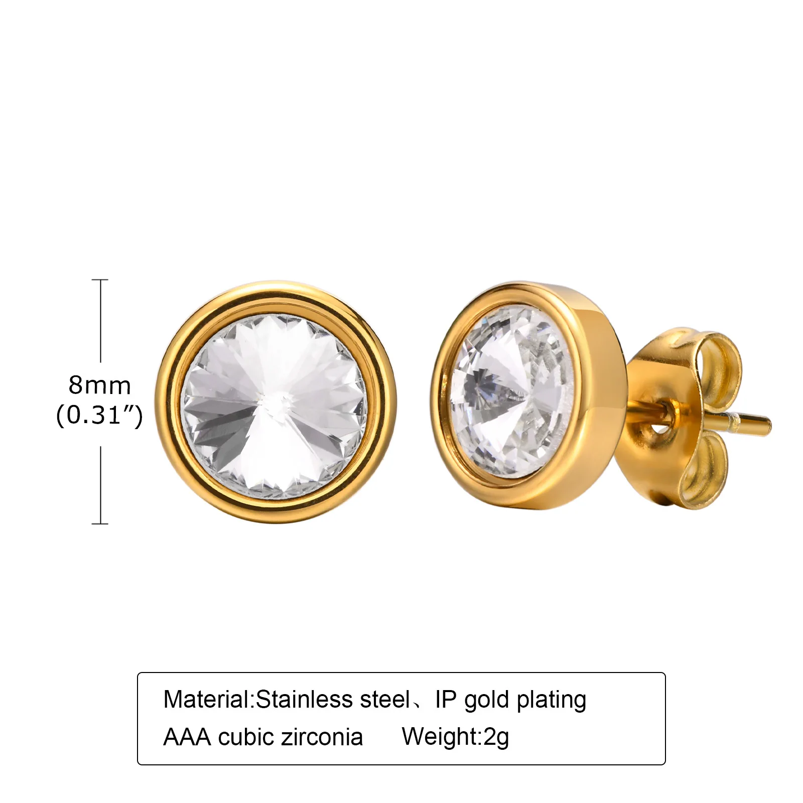 Women\'s AAA Cubic Zirconia Stud Earrings,Inlaid Round CZ Stone Stainless Steel Earring,Minimalist Dainty Girls Fashion Jewelry