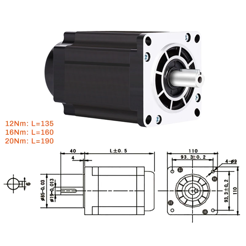 Nema42 Stepper Motor CNC Router Kit 12Nm/16Nm/20Nm 110mm Flange 19mm Shaft 3-Phase 6A 1.2 Degree DSP Stepper Driver AC180V-240V