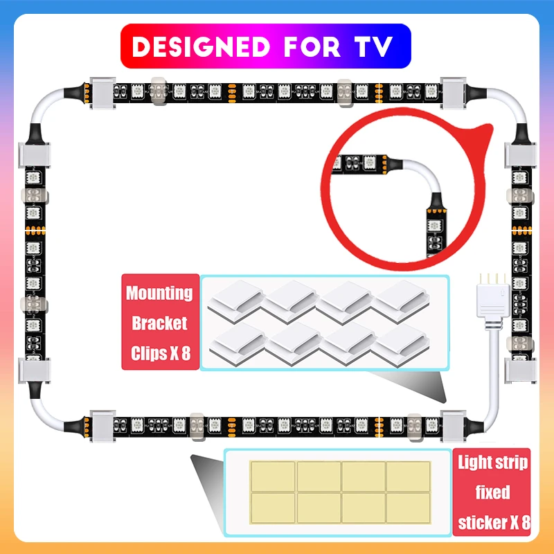 Tira de luces USB inteligente con Control por aplicación, barra de luz LED de cuerda de 5V, luz ambiental inalámbrica con conector de esquina, 43-58