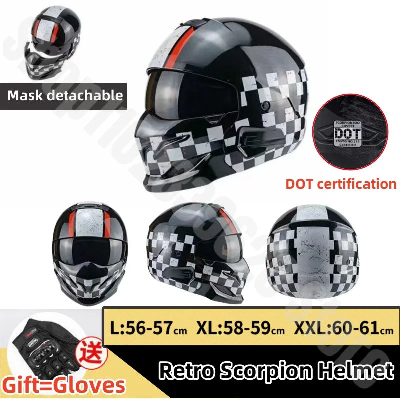 

DOT Certified Motorcycle Helmet Retro Style Detachable Scorpion Helmet Multifunctional Combination Soldier Helmet