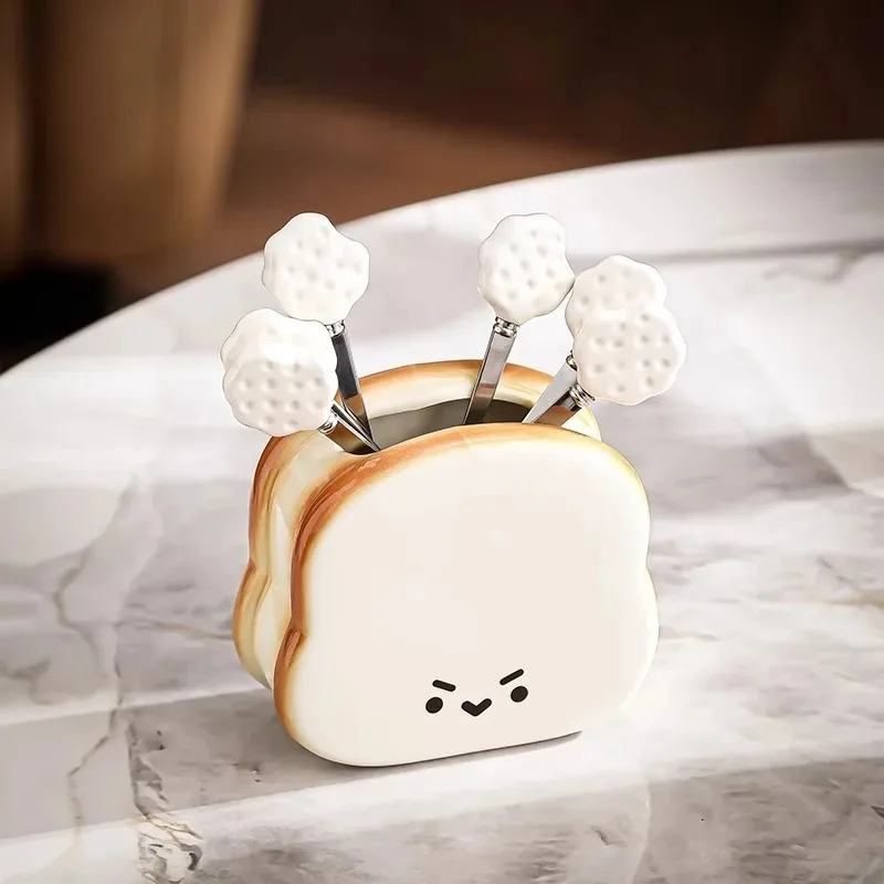 

Fruit Fork Set for Home Desserts Cute Stainless Steel Fork Storage Jar Fruit Insertion Children's Safety Fruit Sign