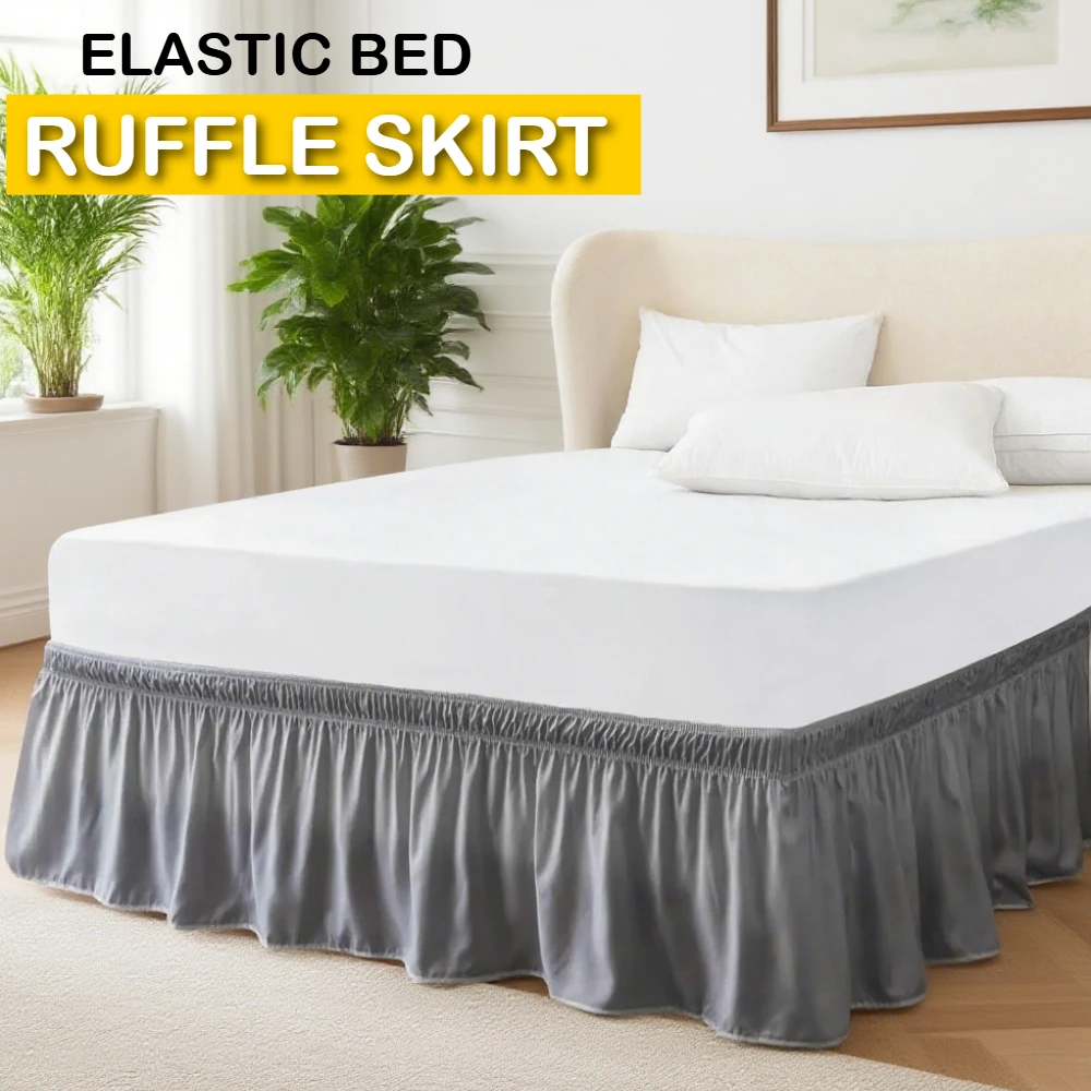 Wrap Around Staub, elastische Rüschen-Bettrock-Bettwäsche für King-Size-Bett, einfache Passform, knitterfrei, waschbar, lichtbeständig, Heimdekoration