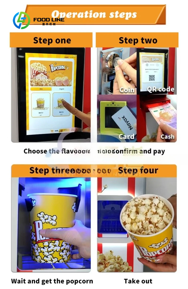 Customized size Popcorn machine card business popcorn coin food snack vending machine manufacturer