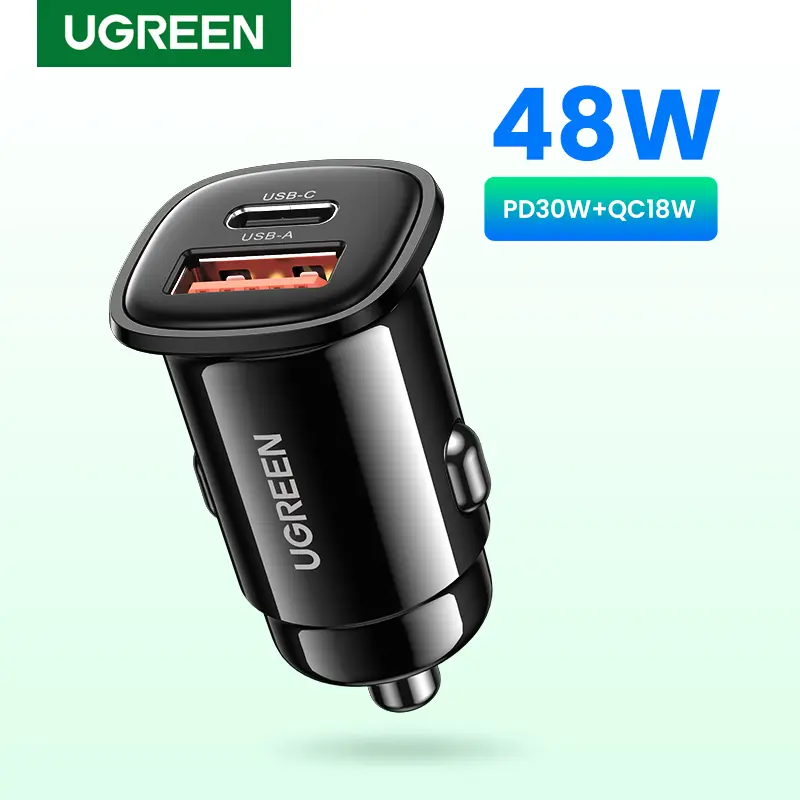 شاحن سيارة UGREEN 30 واط PD شحن سريع QC4.0 3.0 SCP نوع C شاحن USB سريع للسيارة لهواتف آيفون 14 13 12 وشاومي