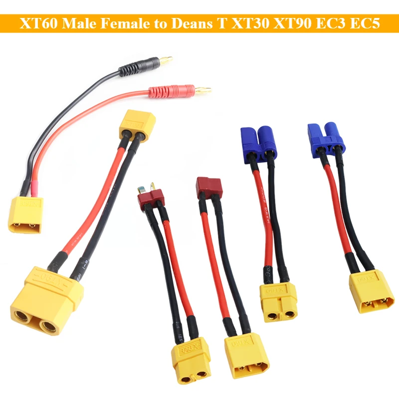 1Pcs XT60 Male Female To Deans T XT30 XT90 EC3 EC5 Male Female Connector Adapter with Wire for RC Battery DIY