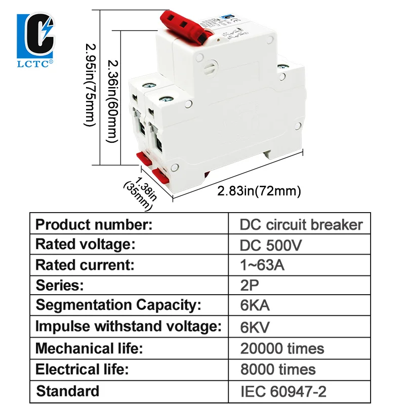 Atorch DC Circuit Breaker Solar Automatic Switch For Solar Panel DC Protection Machine 500V 6A 10A 16A 20A To 63A DIN Rail 2P