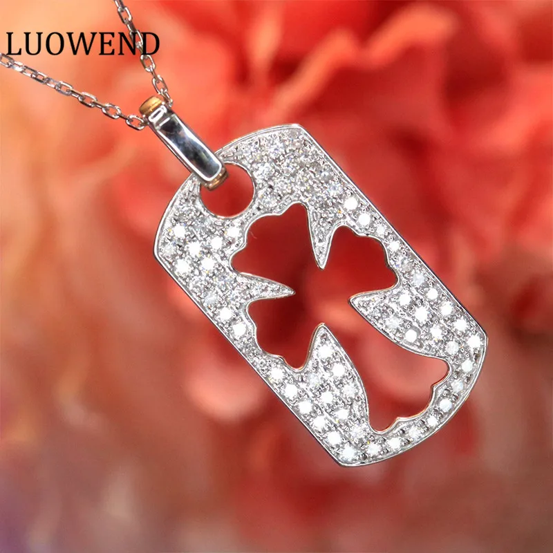 

LUOWEND 18K White Gold Necklace Real Natural Diamond Pendant Vintage Cut-Out Cross Punk Style for Women and Girls