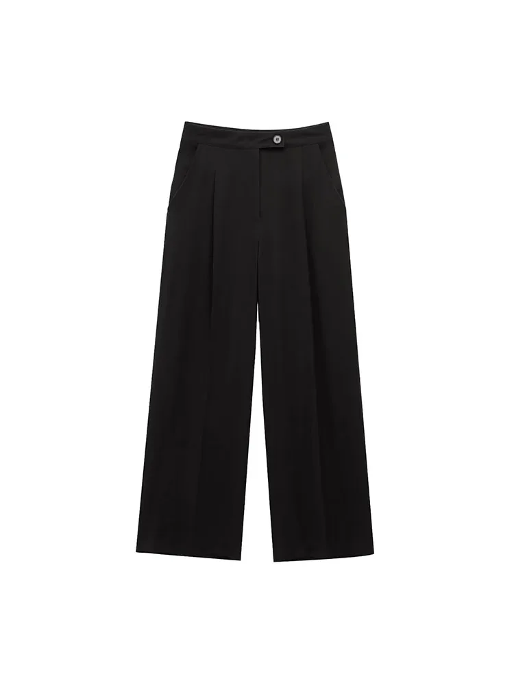 

Women Summer Wide Leg Pants 2025 Casual Solid High Waist Button Female Elegant Street Pant Trousers Clothing