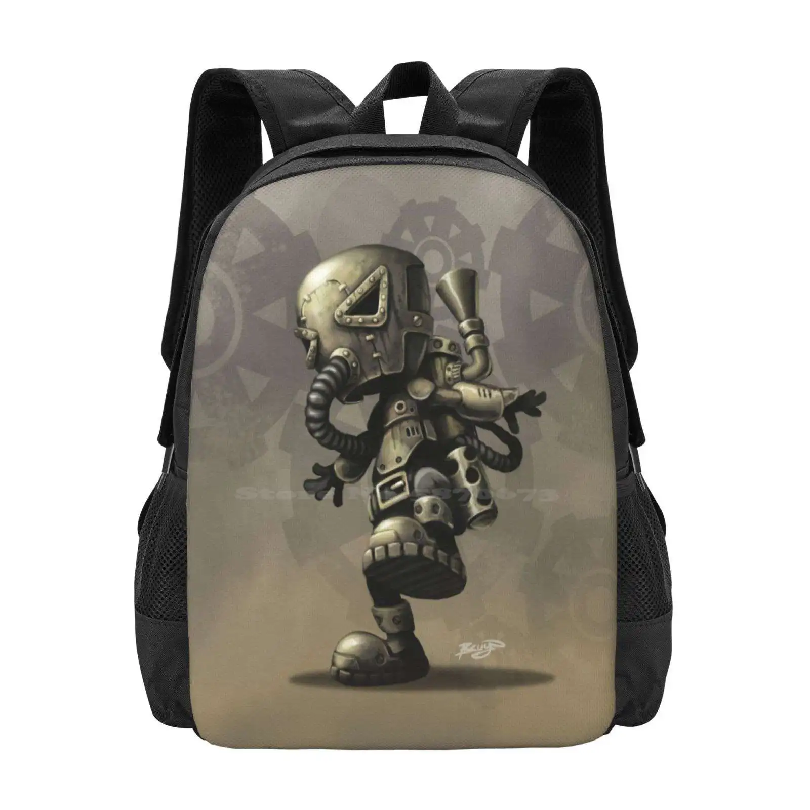 Bruyn-Steambot School Bags For Teenage Girls Laptop Travel Bags Steampunk Steambot Robot Character Mech Arcane Cogs Craigbruyn