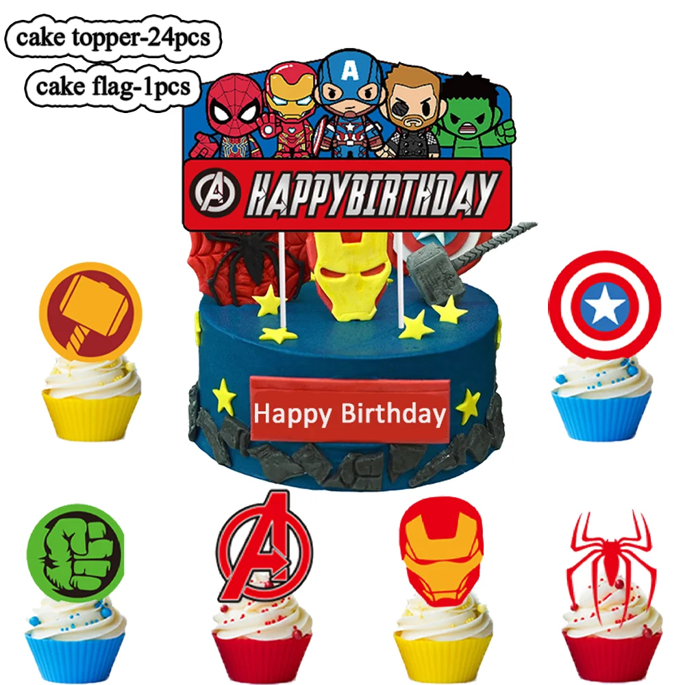 25pcs/pack Disney Avengers Cake Toppers Super Hero Birthday Cake Decoration Spiderman Wedding Dessert Party Supplies