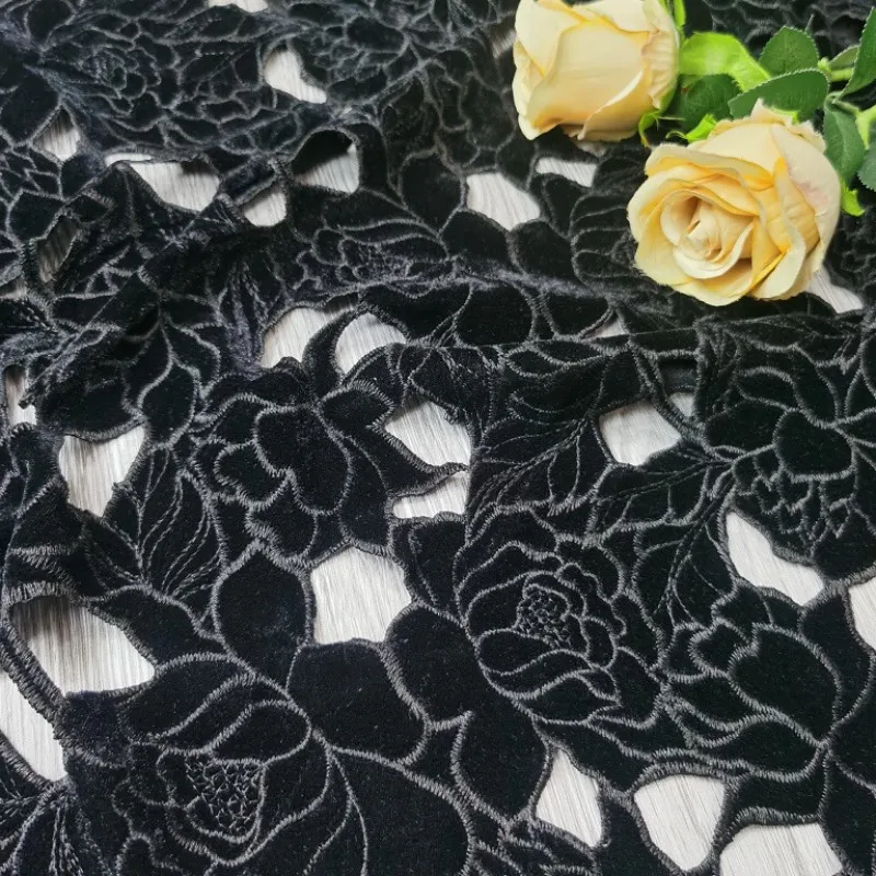 

Черная роза, лазерная вышивка, полая вышитая ткань, одежда, фланелевое кружево, интерьер, африканская кружевная ткань, шитье ярдов