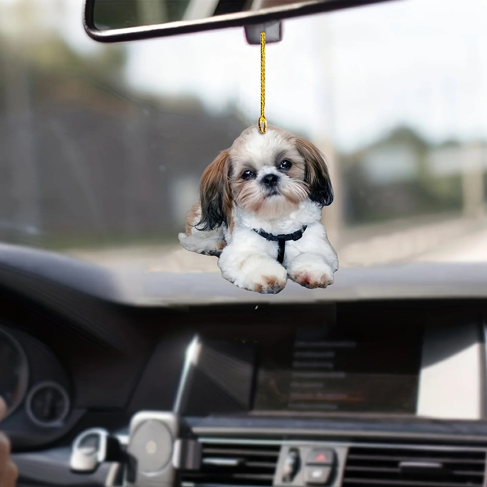 2D Acrylic Shih Tzu Dog Car Accessory - Vibrant Design for Car Interior, Holiday Decor, Keychain, Backpack Pendant