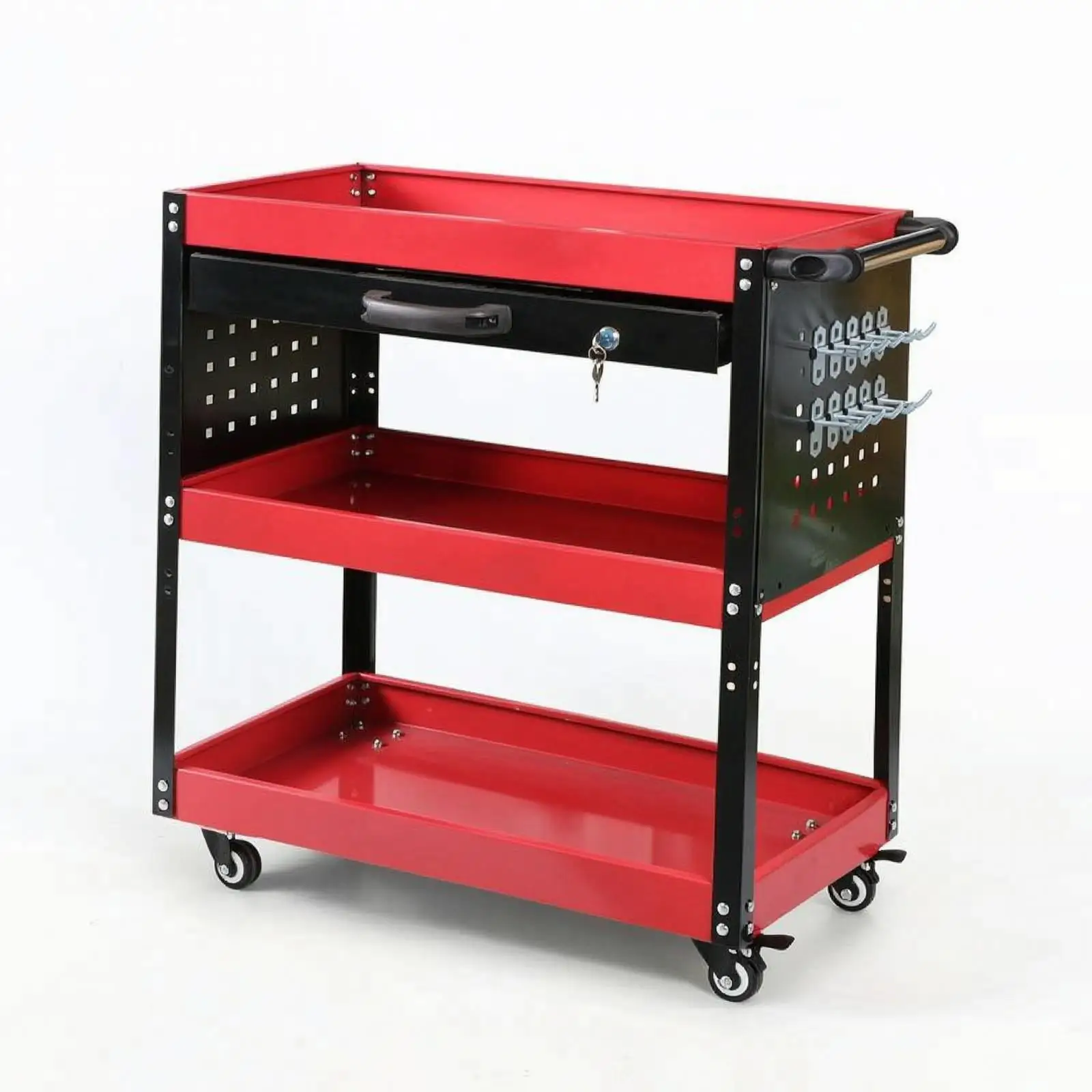Three-Tier Tool Cart with Drawer Multifunctional for Repair Station, Technicians