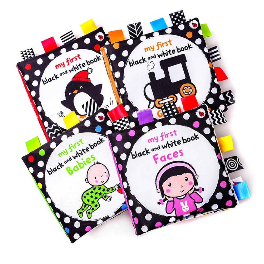 1 szt. Czarno-biała książeczka materiałowa, odporna na rozdarcia, wczesnoedukacyjna książeczka dla niemowląt, książeczka do trzymania w ręce, stymulacja wizualna, nauka poznawcza