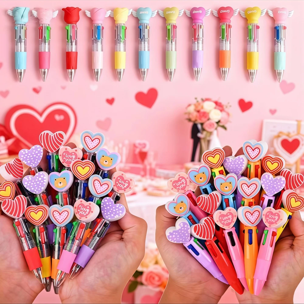 6-18 pièces dessin animé saint valentin coeur quatre couleurs stylo saint valentin fête de mariage Souvenir Souvenir carnaval cadeau Pack remplissage
