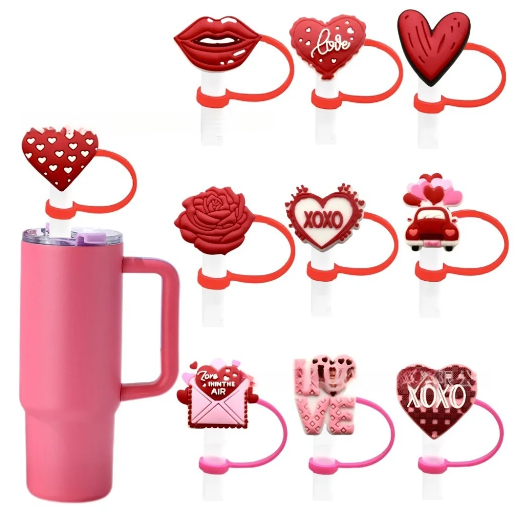 

Cute Rose Love Heart Straw Cover Caps For Stanley Cup 40 Oz Tumbler Accessories Silicone Straw Toppers Cap For 8/10mm Straws