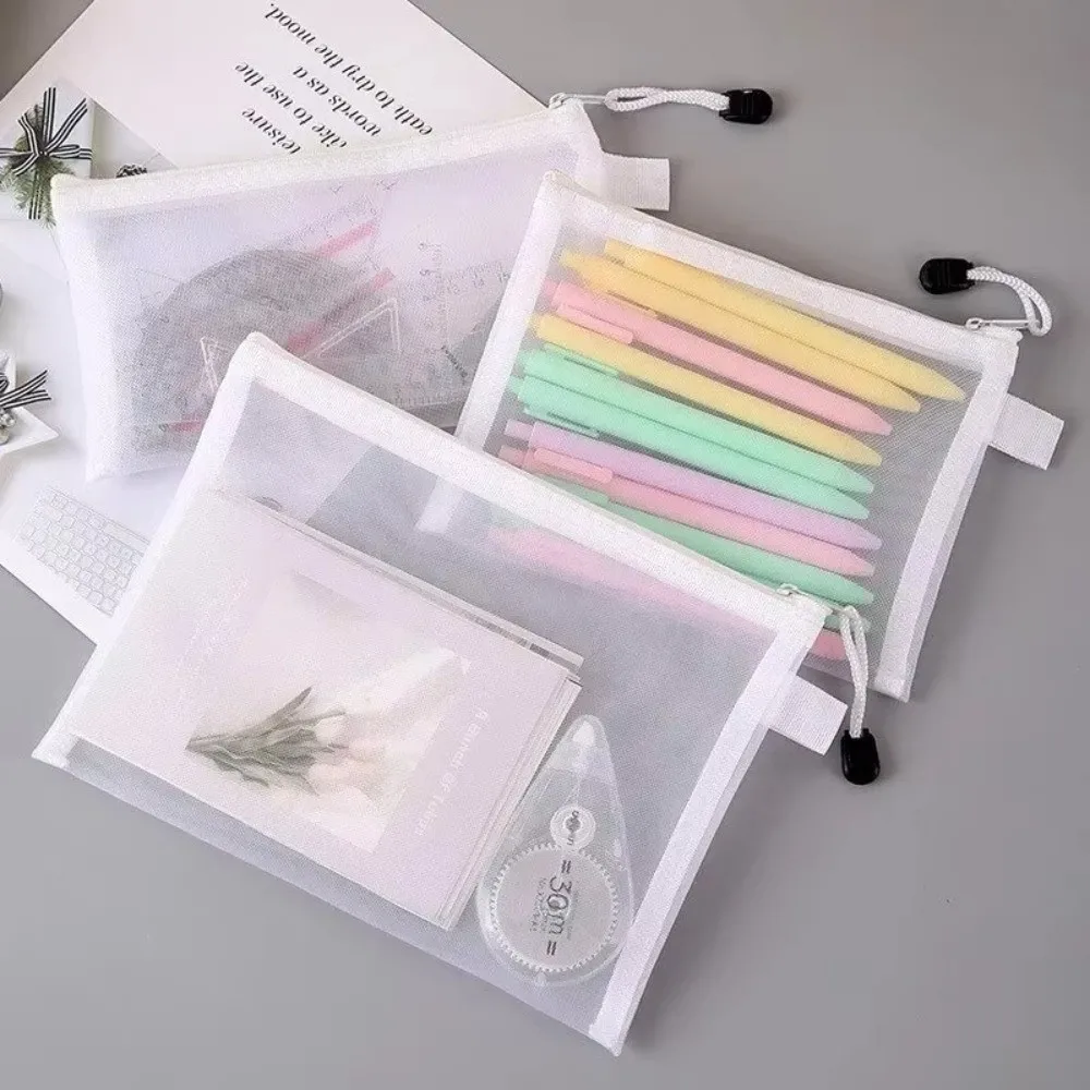 1/3/5PCS Cosmetic Organization Mesh Zipper File Bag PVC A4/A5/A6 Mesh Bag Document Folder Moisture-proof Cosmetic Bag