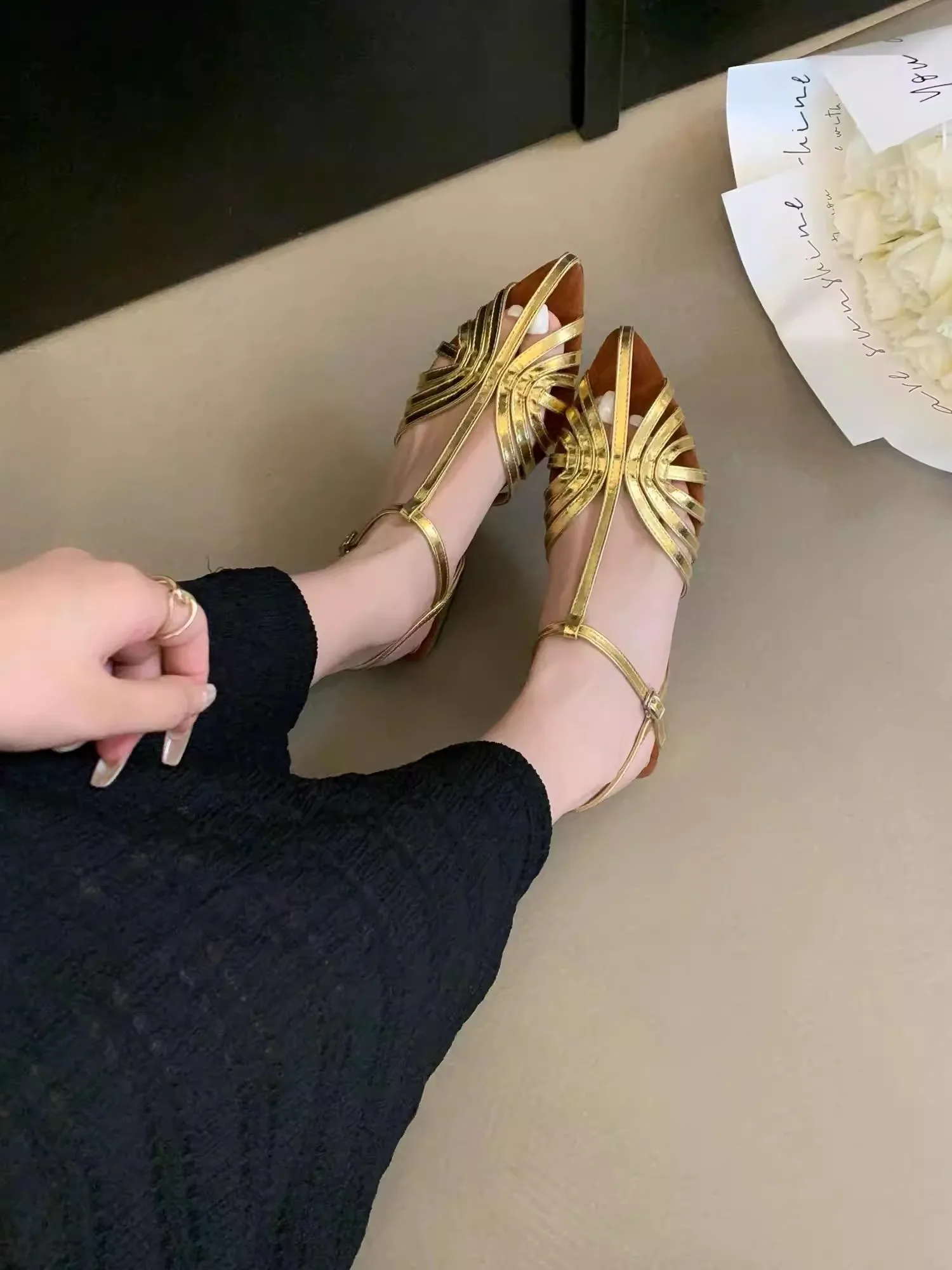 T Strap Roman Cross Strap Slingback Sandals Women Low Heel Summer Open Back Hollow Out Ladies Casual Comfortable Shoes Sandalias view 6