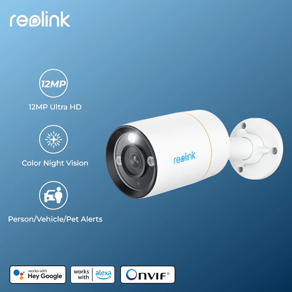 Reolink-cámara IP PoE Ultra HD de 12MP, Detección Avanzada inteligente y alerta, cámara de seguridad, Audio bidireccional, cámaras de vigilancia