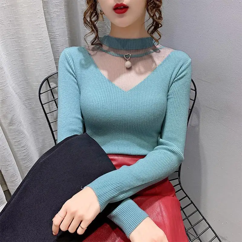 Autumn and Winter Fashion Office Lady Solid Color Turtleneck Long Sleeve Sweater Women Clothes Elegant Temperament Slim Tops