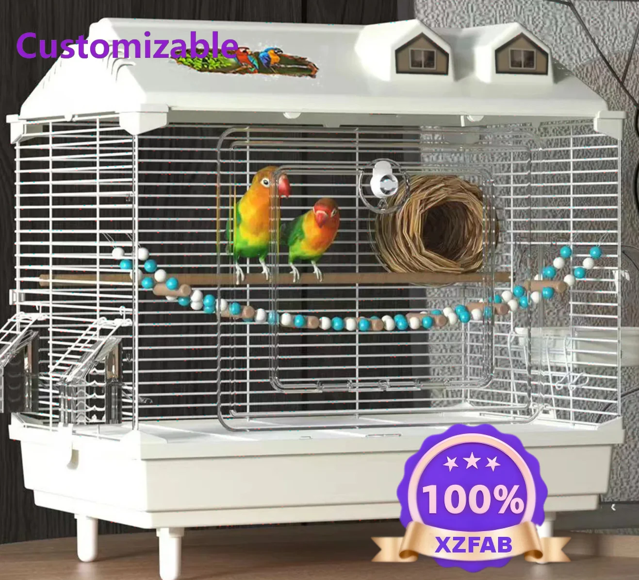 Factory Direct 2026 Transparent bird cage, budgie landscape bird cage, Xuanfeng peony, Wenniao embroidered eye large villa bird
