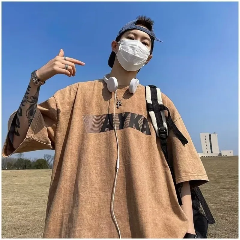 Y2K Men's T Shirt Korean Men Streetwear Graphic Harajuku  Short Sleeve T-Shirts Grunge Aesthetics Oversized Tops Alt Clothes