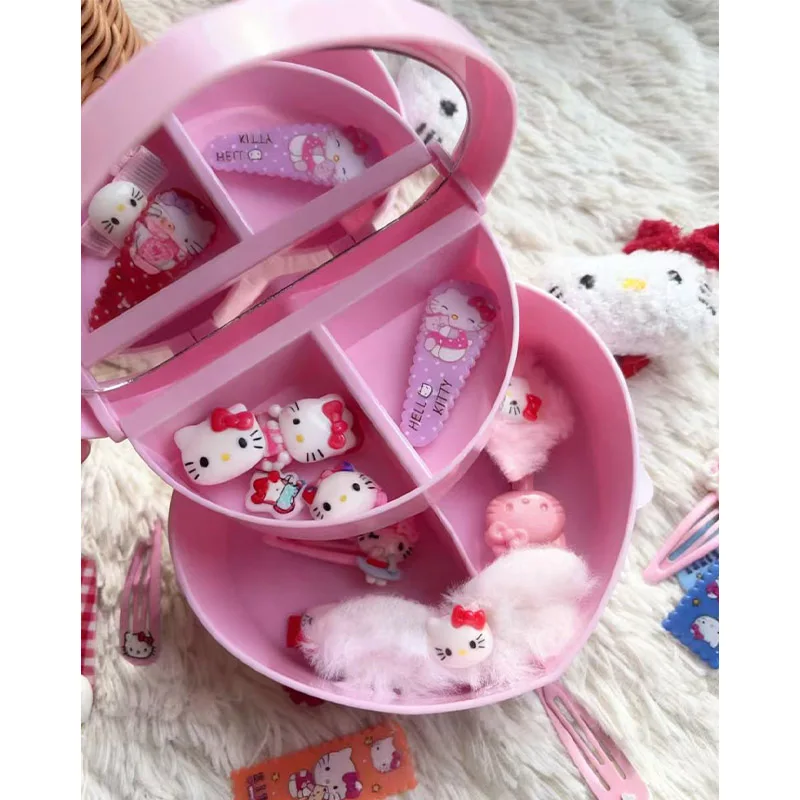 سانريو لطيف مرحبا كيتي صندوق تخزين سطح المكتب الوجه مرآة + صندوق درج فتاة القلب المنظم هدية صندوق مستحضرات التجميل والمجوهرات القرطاسية