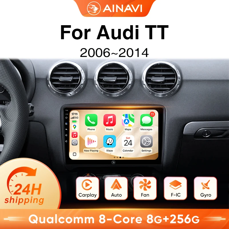 Autoradio Ainavi per Audi TT 2 2006-2014, Carplay Wireless, Android Auto, Lettore Multimediale 4G, SWC, BT5.0, HD IPS, HDMI, DSP, FM, AM, RDS, Navigazione GPS, Autoradio con Giroscopio