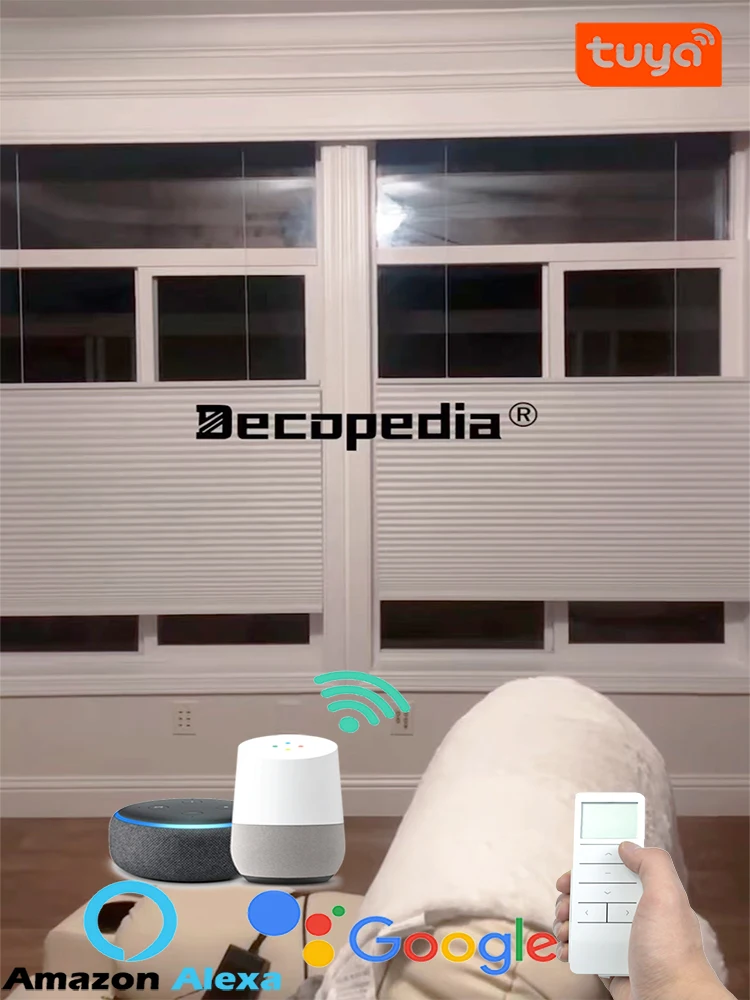 Decopedia Top Down Bottom Up Smart Motorized Honeycomb Blinds Cordless Blackout Cellular Alexa Compatible