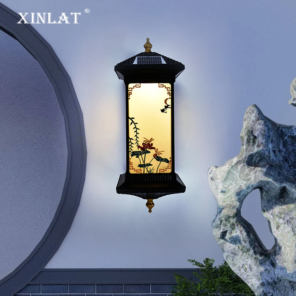 Chinese Outdoor Wall Lights Antique Scenic Iron Landscape Wall Lights Patio Decorative Wall Lights Classical Solar Wall Lights